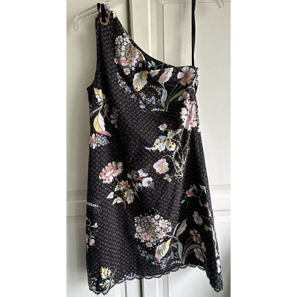 Anthropologie Maeve Ashbury Black Floral Studded One Shoulder Shift Dress Size 2